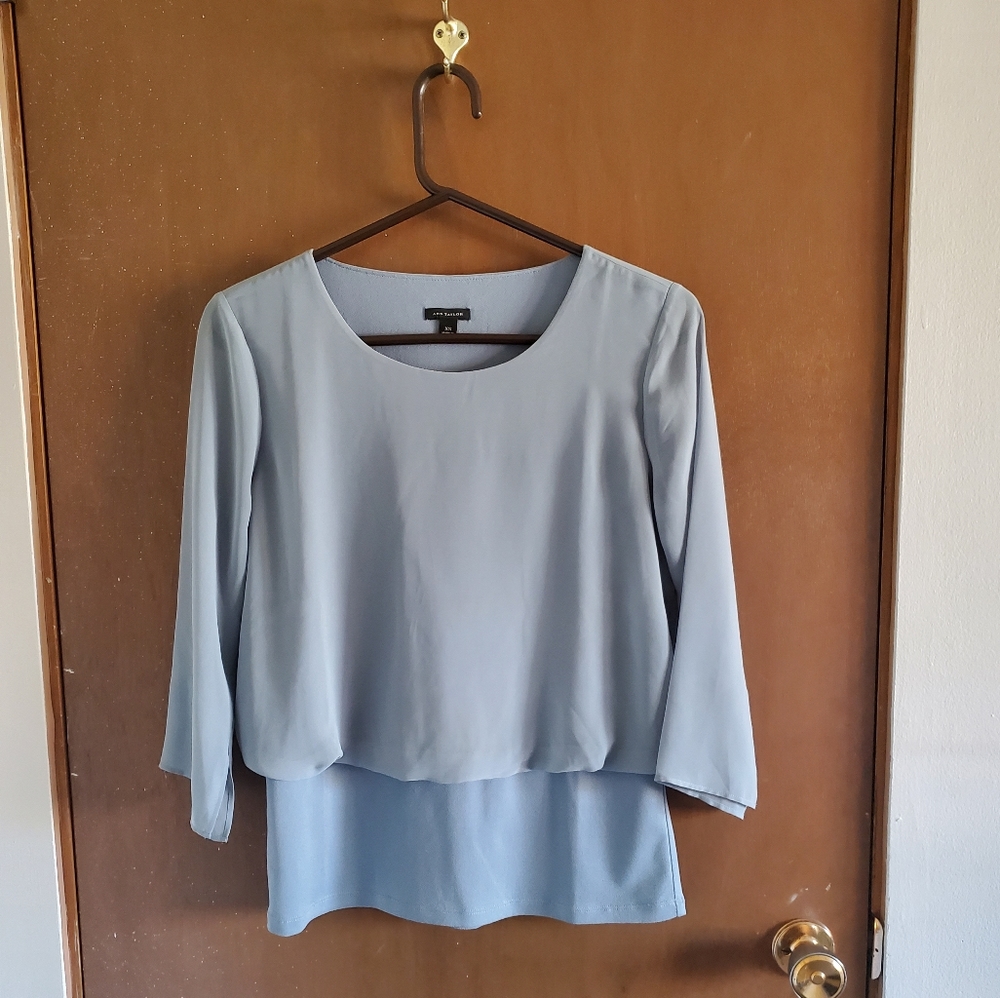Ann Taylor Silky Blue Top with 3/4 Sleeves Size XS